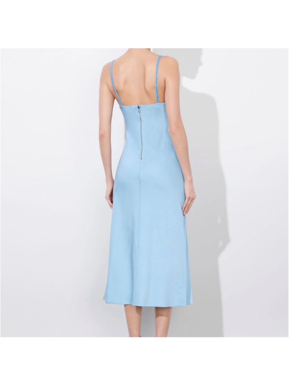 Alice + Olivia Kiro Midi Slip Dress, Mineral Blue - Picture 3 of 10